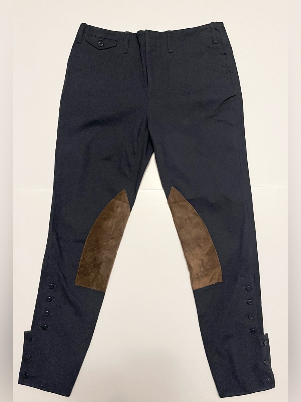 Ralph Lauren Sport Navy Equestrian Riding Pants/Breeches with Brown Knee Patches